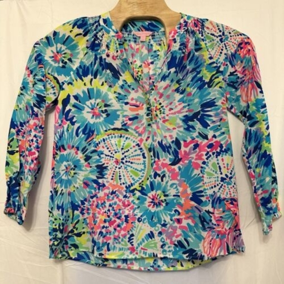 Lilly Pulitzer Tops - Lilly Pulitzer Blouse Womens S Silk Elsa Top Multi Dive In Floral Print Long Slv